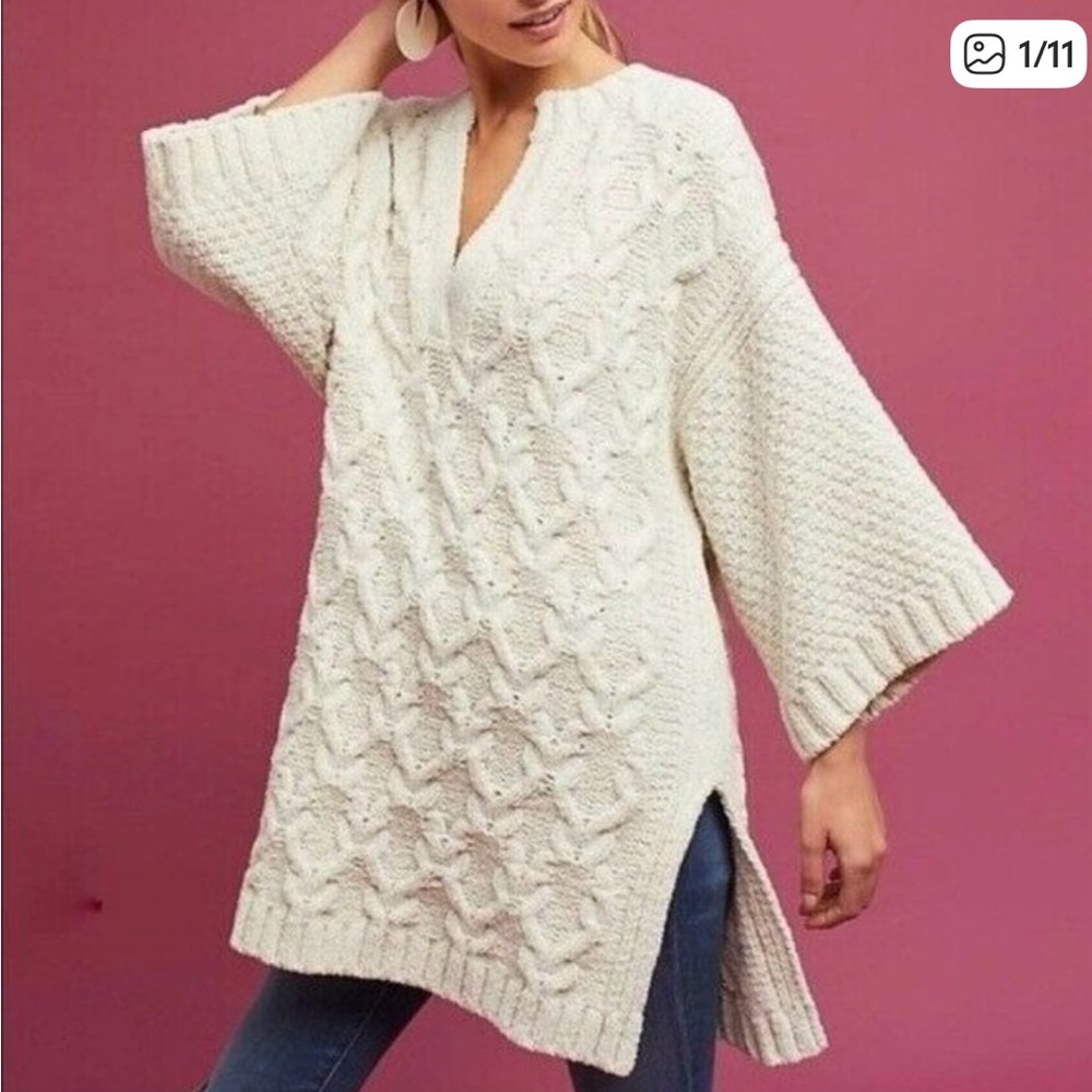 ANTHROPOLOGIE MOTH Oversized Chunky Knit V-Neck Sweater/Tunic/Top Size XS/S